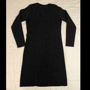 Theory Talli Evian Stretch Wool V-Neck Sweater Knit Dress Size M Charcoal Grey